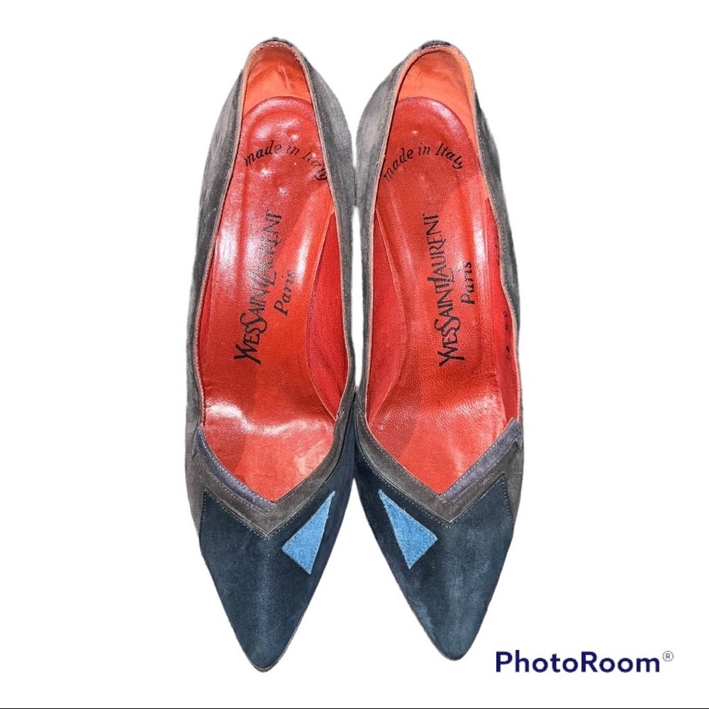 Vintage YSL Suede Colorblock Pumps Heels
